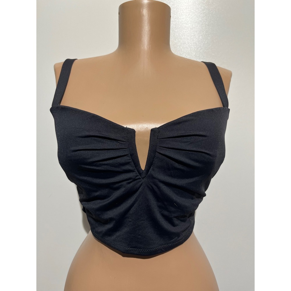 Soma Black Ruched Corset Crop‎ Top Notched V-Wire Adjustable Straps Small